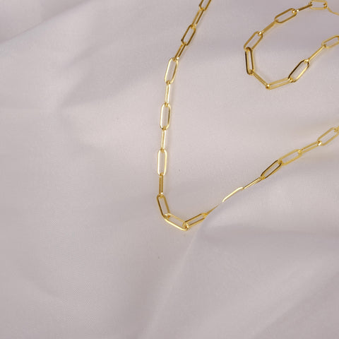 14K Solid Gold Paperclip Chain Necklace - Sleek, Lightweight, and Versatile