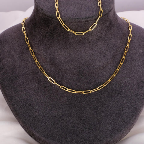 14K Solid Gold Paperclip Chain Necklace - Sleek, Lightweight, and Versatile