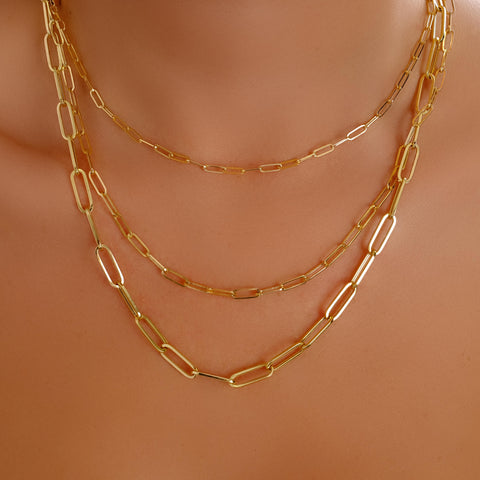 14K Solid Gold Paperclip Chain Necklace - Sleek, Lightweight, and Versatile