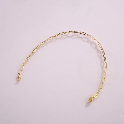 14K Solid Gold Paperclip Chain Bracelet - Lightweight, Adjustable & Elegant