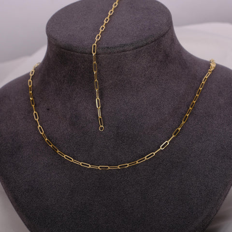 14K Solid Gold Paperclip Chain Necklace - Sleek, Lightweight, and Versatile