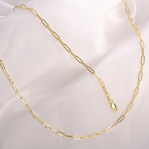 14K Solid Gold Paperclip Chain Necklace - Sleek, Lightweight, and Versatile