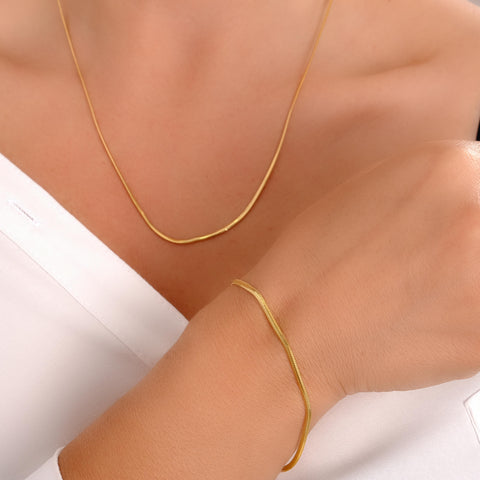 14K Gold Flat Snake Chain Bracelet - Sleek and Modern Luxury Jewelry