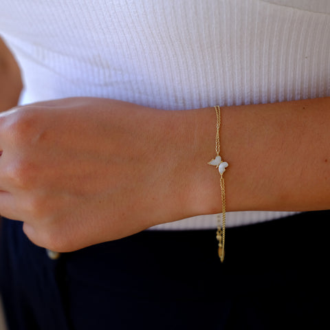 14K Gold Butterfly Bracelet - Enamel Blue, Pink, or White Colored, Dainty and Elegant Jewelry for Her