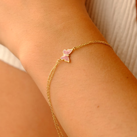 14K Gold Butterfly Bracelet - Enamel Blue, Pink, or White Colored, Dainty and Elegant Jewelry for Her