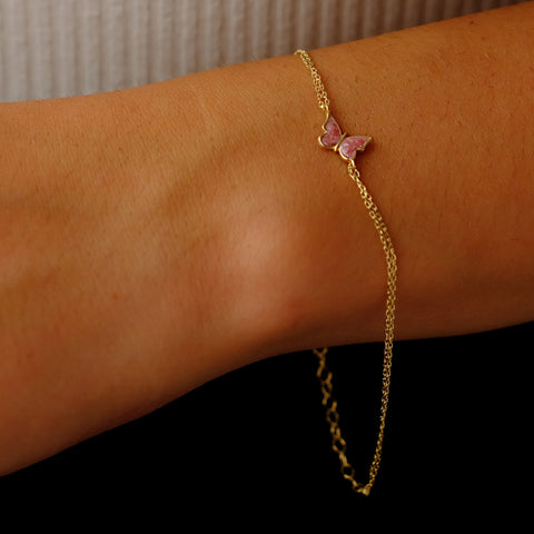 14K Gold Butterfly Bracelet - Enamel Blue, Pink, or White Colored, Dainty and Elegant Jewelry for Her