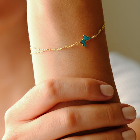 14K Gold Butterfly Bracelet - Enamel Blue, Pink, or White Colored, Dainty and Elegant Jewelry for Her