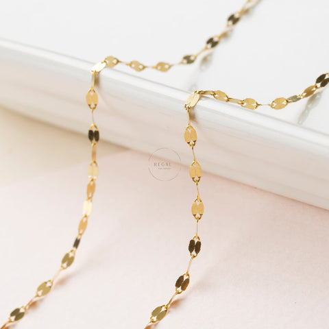 14K Solid Gold Sequin Chain Necklace - Elegance with a Sparkle