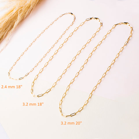 14K Solid Gold Paperclip Chain Necklace - Sleek, Lightweight, and Versatile