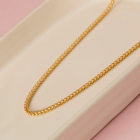 14K Solid Gold Wheat / Spiga Chain Necklace - Elegance in Every Link